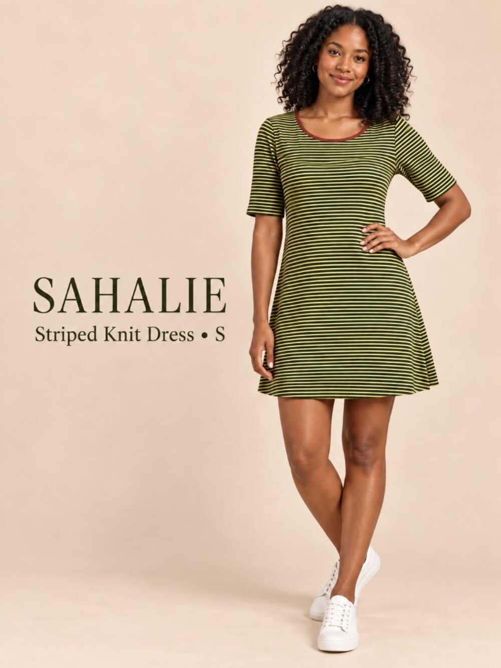 Sahalie Green Striped Knit‎ A-Line Dress S